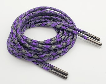 Mystique 550 Paracord Boot Shoe Sneaker Laces with Gun Metal Tips - Purple Black Gray - Multiple Sizes and over 200 Colors  available