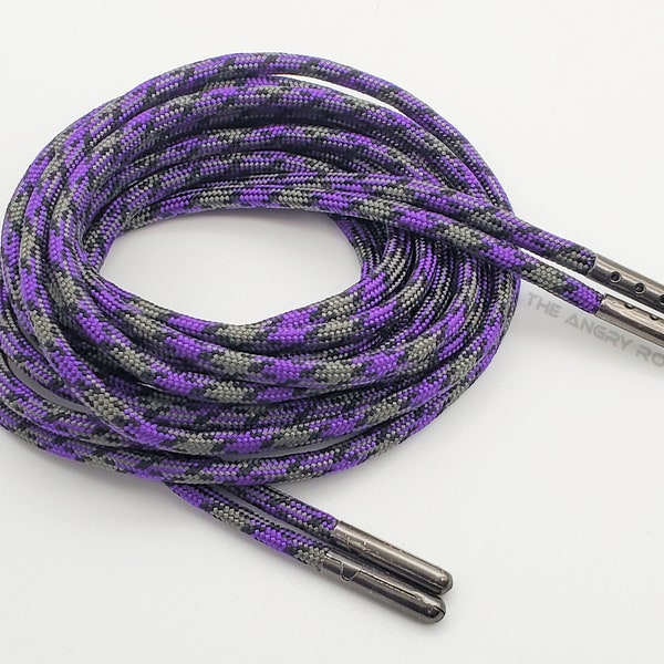 Mystique 550 Paracord Boot Shoe Sneaker Laces with Gun Metal Tips - Purple Black Gray - Multiple Sizes and over 200 Colors  available