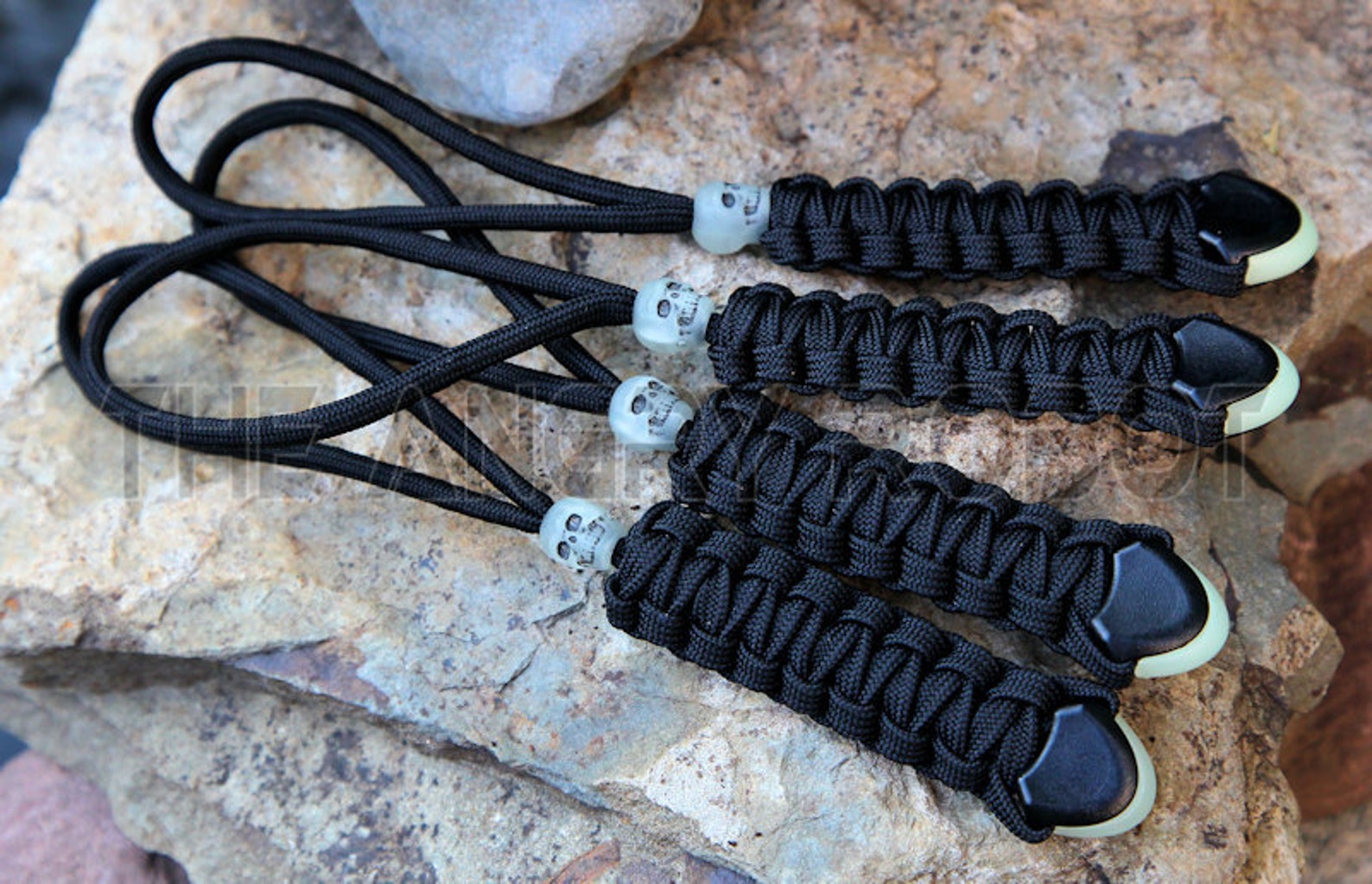 Set of 4 Black Paracord Lanyards With Glow Ends and Glow Skull Etsy
