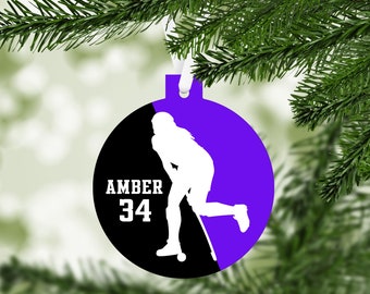 Girls Womens Field Hockey Silhouette Christmas Ornament - team colors - customized sports gift - C265
