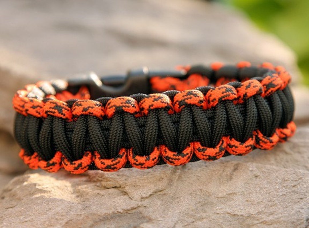 Paracord Survival Bracelet Orange Camo and Black 