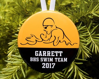 Swimmer Silhouette Christmas Ornament - team colors - customized - boys men swim swimming breaststroke - C206
