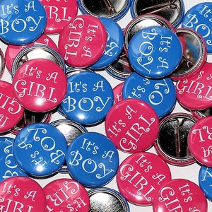 100 Baby Shower 1" Pinbacks - It's A Boy It's A Girl Text - Gender Reveal Party