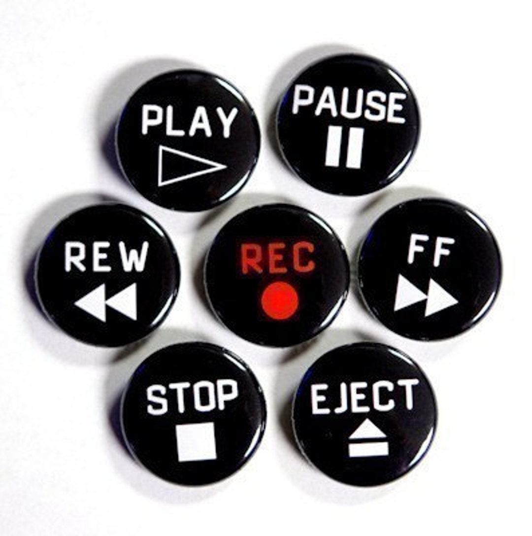 Cassette Deck VCR Buttons Set of 7 Pinbacks Badges 1 Inch Etsy