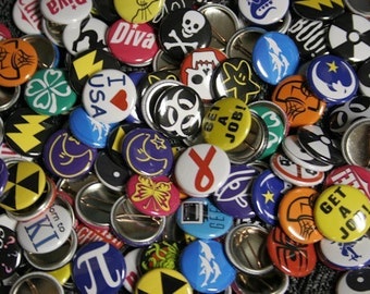 100 Assorted 1 inch Buttons Pinbacks Badges