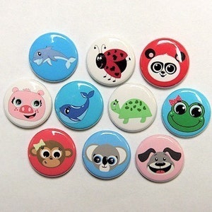 Cute Animals Set of 10 - Buttons Pinbacks Badges 1 inch