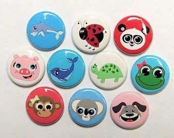 Cute Animals Set of 10 - Buttons Pinbacks Badges 1 inch