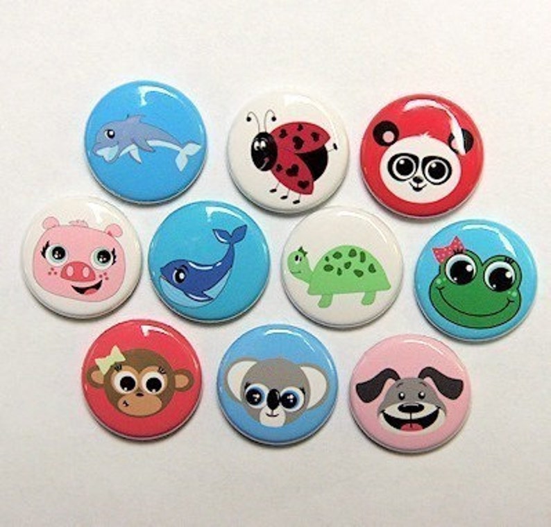 Cute Animals Set of 10 Buttons Pinbacks Badges 1 inch image 1
