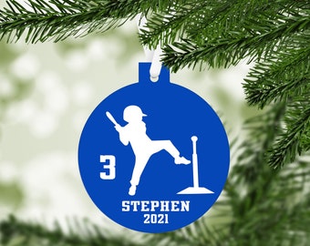 Teeball Player Silhouette Christmas Ornament - personalized t-ball youth baseball t ball young kid customized keepsake gift t-ball - C275