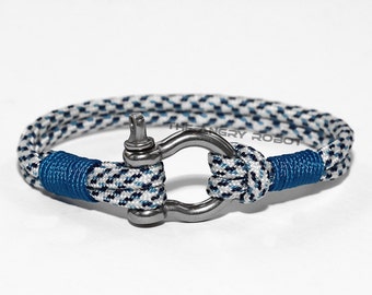 Nautical Paracord Bracelet with Bow Shackle - Arctic Digital and Blue