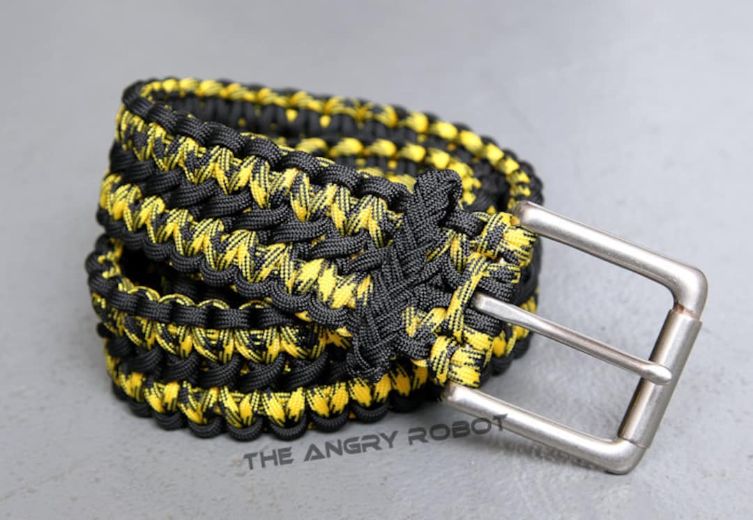 Paracord Survival Belt - Black and Bumblebee With Matte Nickle