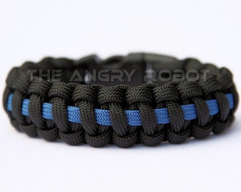SLIM Paracord Survival Bracelet Cobra Deluxe - Thin Blue Line Police