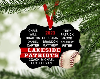 Baseball Team Christmas Ornament (up to 15 names) - Team Colors customized sports keepsake coach high school senior gift - B020