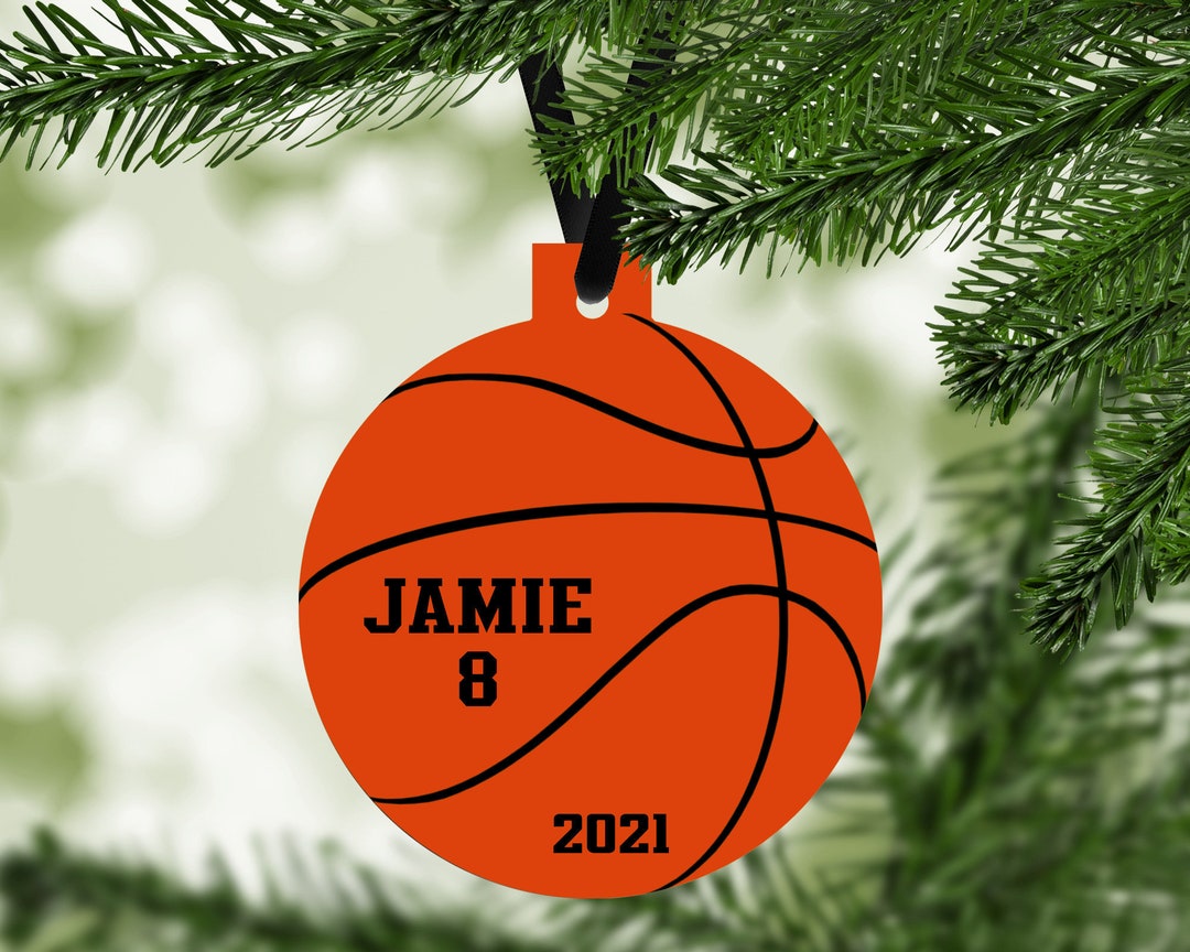 Basketball Player Christmas Ornament Black & Orange Personalized