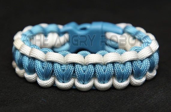 Slim Paracord Survival Bracelet Cobra - White and Carolina Blue - Blue Buckle