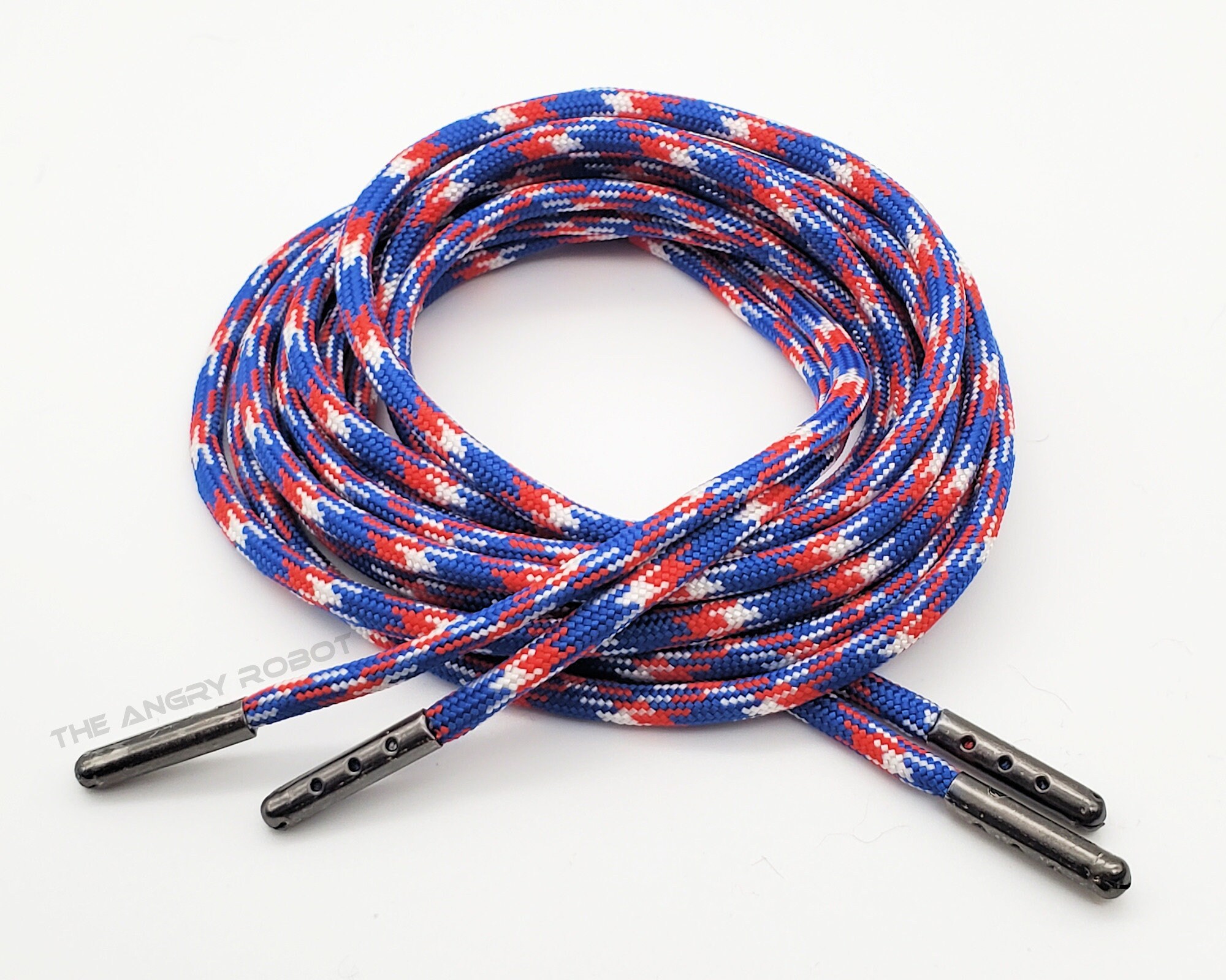 USA Camo 550 Paracord Boot Shoe Sneaker Laces with Gun Metal Tips - Red White and Blue - Multiple Sizes and over 200 colors available