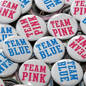 100 Baby Shower 1&quot; Pinbacks - Team Pink Team Blue - Style 2 - Gender Reveal Party Favors
