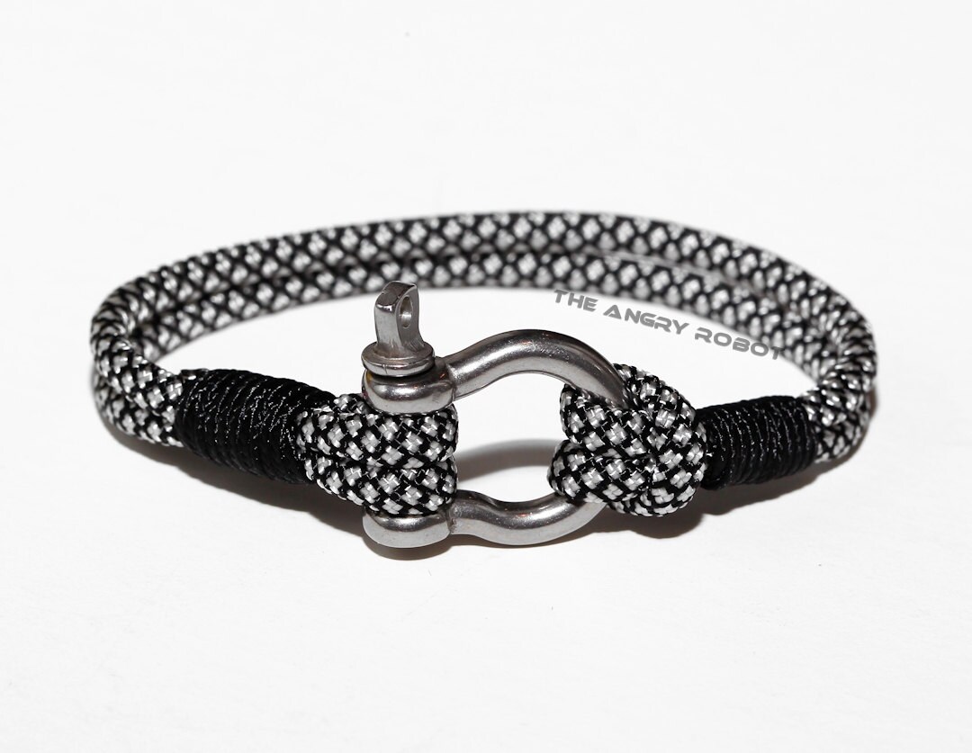 Nautical Paracord Bracelet With Shackle Silver Diamonds and Black Etsy