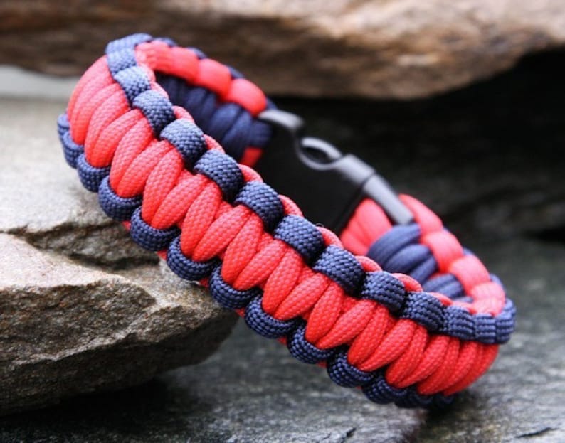 Paracord Survival Bracelet Navy Blue and Red Etsy