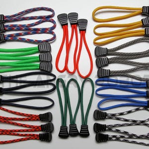 Set of 3, 5 or 10 Basic Paracord Zipper Pulls - over 200 different colors - choose cord color, end cap and length - Perfect for bags jackets