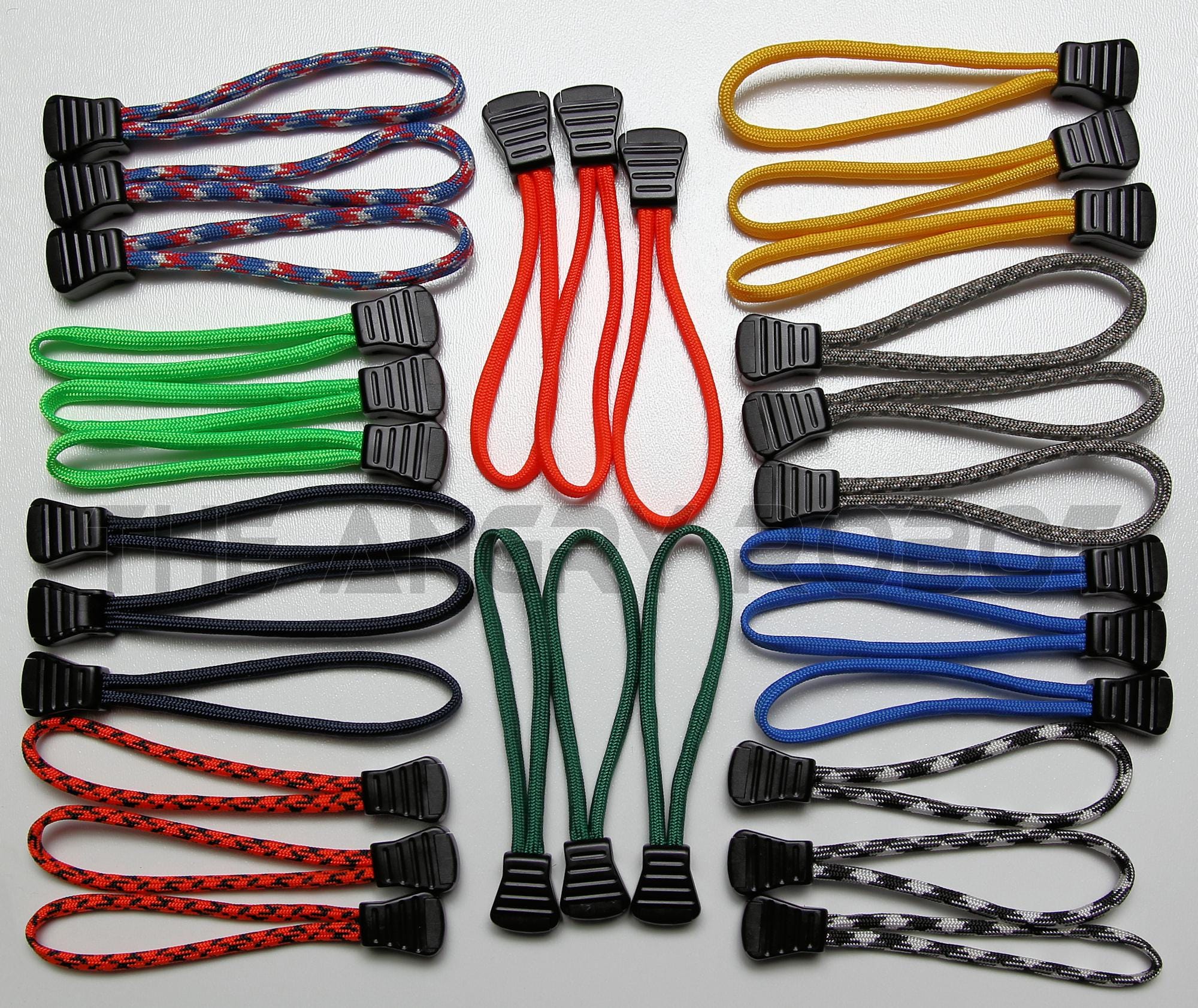 Set of 3, 5 or 10 Basic Paracord Zipper Pulls - over 200 different colors - choose cord color, end cap and length - Perfect for bags jackets