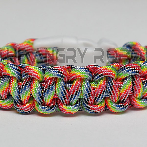 SLIM Paracord Survival Bracelet Cobra - Light Stripes - White Buckle