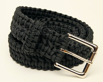 Paracord Survival Belt - Black with Nickle Buckle - XS S M L XL XXL - choose from over 200 different cord colors