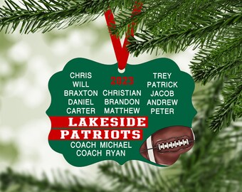 Football Team Christmas Ornament (up to 15 names) - Team Colors customized sports keepsake coach high school senior gift - B020