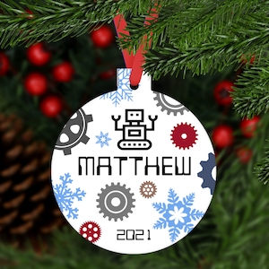 Robotics Christmas Ornament - Personalized Customized - STEM Robots Gears Snowflakes - Team Club Keepsake Gift - C290