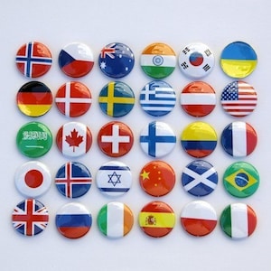 Flags Of The World Buttons Set of 30 Pinbacks Badges 1 inch image 1