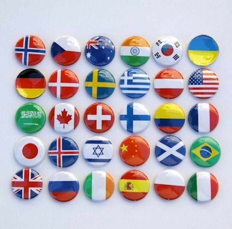 Flags Of The World Buttons Set of 30 Pinbacks Badges 1 inch image 1