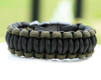 550 Paracord Survival Bracelet OD Green and Black 