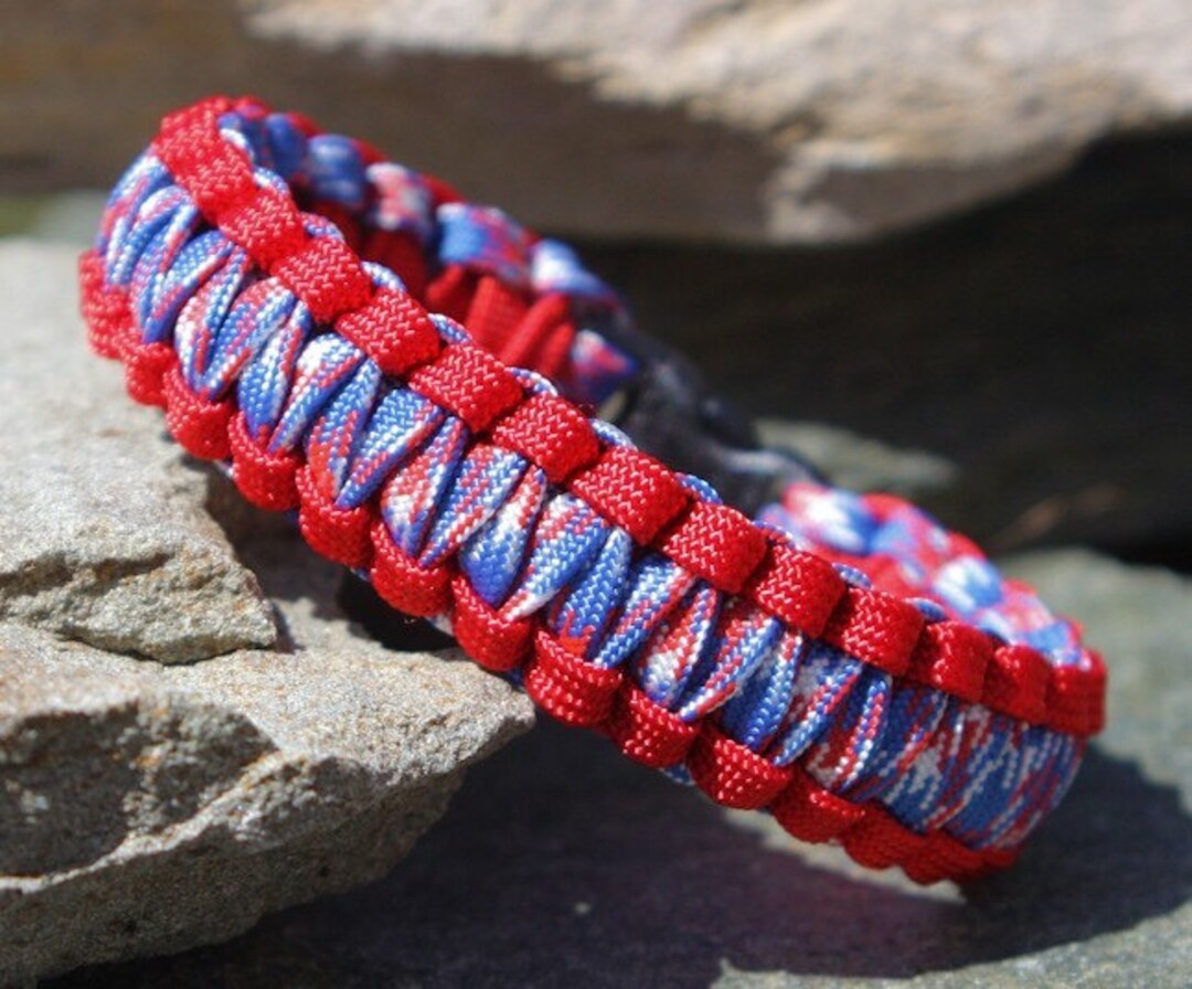 Paracord Survival Bracelet Cobra Gutted Red and USA - Etsy