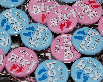 100 Baby Shower 1" Pinbacks - It's A Baby Footprints - Gender Reveal Party