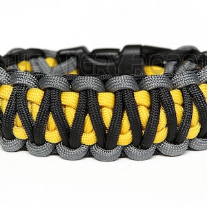 Paracord Bracelet King Cobra Grey Black with Yellow Core image 1