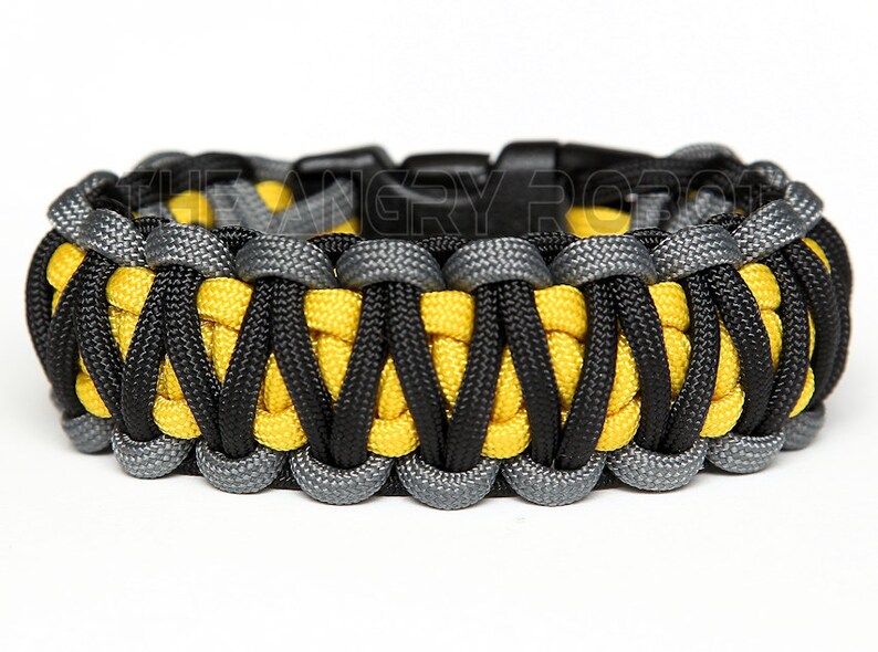 Paracord Bracelet King Cobra Grey Black with Yellow Core image 1