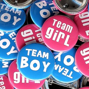 25 Baby Shower 1.5" Pinbacks - Team Boy Team Girl - Pink Blue BOLD - Gender Reveal
