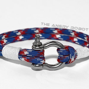 Nautical Paracord Bracelet with Shackle - USA Camo and White