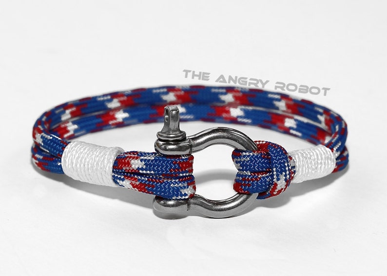 Nautical Paracord Bracelet with Shackle USA Camo and White Etsy
