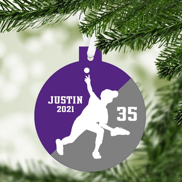 Baseball Player Silhouette Christmas Ornament - youth pitcher young kid team colors - customized keepsake gift - C284