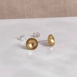 7.5mm Gold Brass Dome Stud Earrings round brass concave dome post earrings w/ matte finish Tiny Dot Circle Earrings brass cup studs 0111