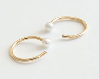 Pearl huggie earrings Hoop hugger earrings Pearl gold Hug Earrings Ball End Hug Hoops AAA tiny Minimalist Fashion Jewelry 0270