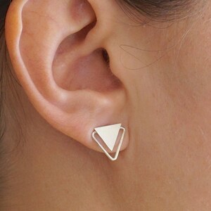 11mm Triangle Stud Earrings Double Triangle Earrings Geometric Stud Earrings Silver Triangle post earrings 0279 image 1
