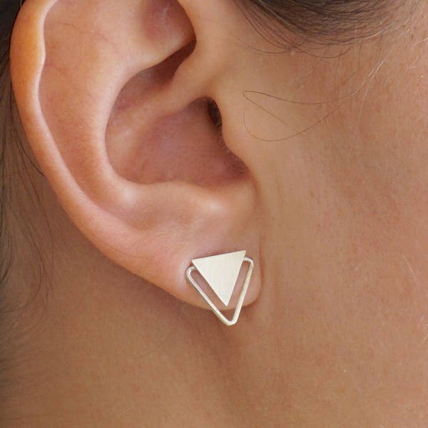 11mm Triangle Stud Earrings Double Triangle Earrings Geometric Stud Earrings Silver Triangle post earrings 0279