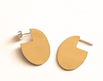 Large Oval Stud Earrings Solid Sterling Silver Pair stud earrings Gold Colored Brass Statement earring Dangle stud earring minimal 0292