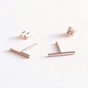 14k Rose Gold-Filled Staple Bar Stud Earrings 14k pink gold staple stud bar stud earrings Gold Geometric line earring minimalistic stud 0097