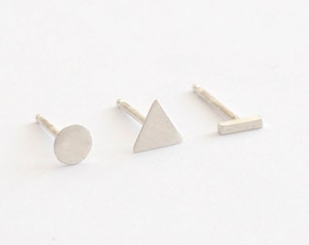 Tiny Sterling Silver Mismatch Stud Earrings set Minimal set pairs or singles bar stud triangle stud earring circle stud earring 0289