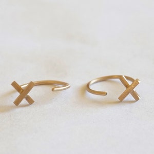 X Hugging Hoop Earrings solid 14k gold Hug Earrings Ear Hugger Hoops Minimalist Fashion Jewelry Handmade Gift Simple hoops 0269