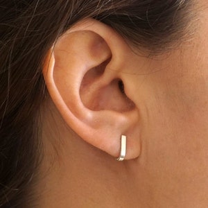 Ear Lobe Hook earrings rectangular Suspender Earrings J Earrings sterling silver stud Dainty Post Earrings Minimalist Studs gift Bar 0278