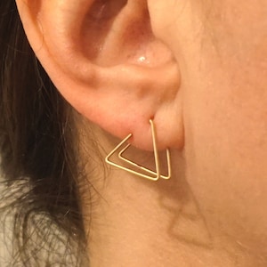 Double Triangle Threader earring geometric hoop dangle jewelry understated minimal design gold fill titanium simple double hoop 0335